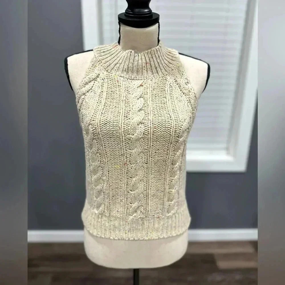 LE LIS Knit Vest Size M Wool Blend Speckled Cream Academia School Tank - Picture 1 of 6